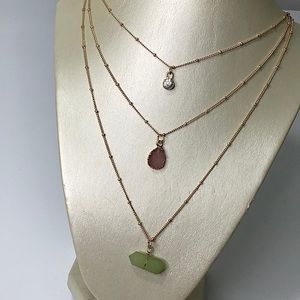 A H T triple string quartz necklace size 20-23 EUC